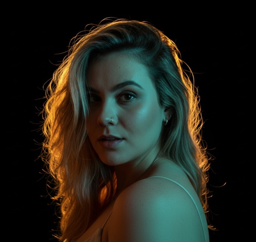 Retrato de Amanda com iluminação artística